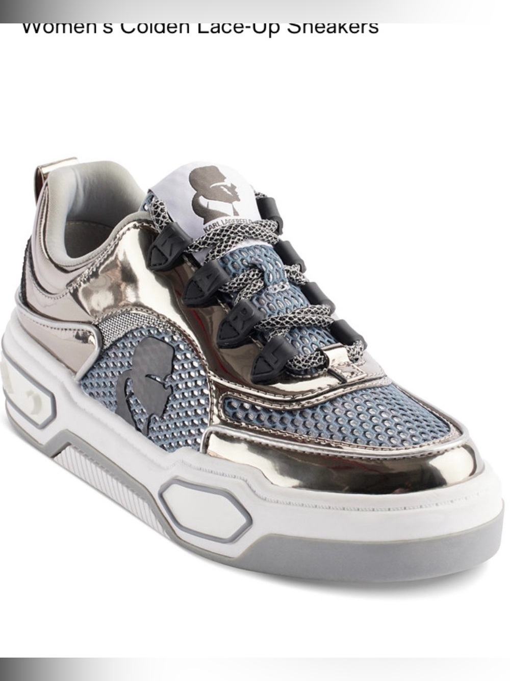 KARL LAGERFELD PARIS Women's Colden Lace-Up Sneakers Pewter Blue Size 8